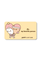 Gift card with cartoon characters and text on a yellow background